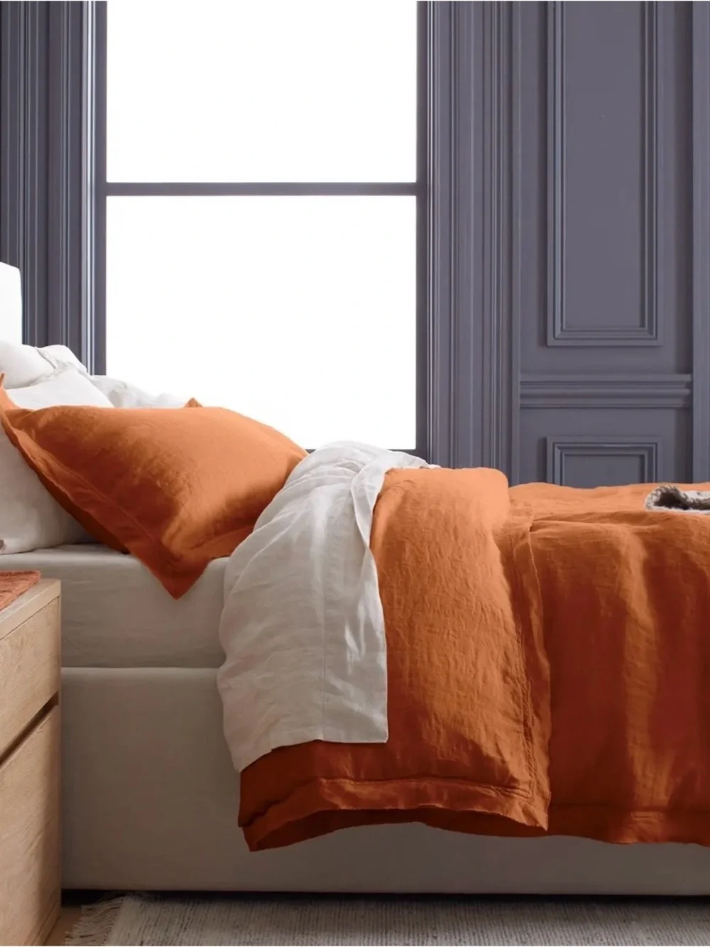 NEW Quince European Linen Double Flange Duvet Cover Set, King/Cal King